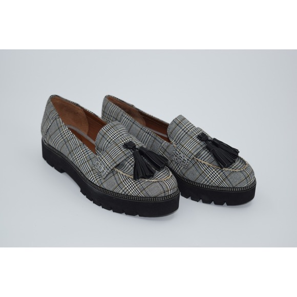 Womens Plaid Tassel Loafers Platform Lug Sole Slip On Comfort Shoes - Picture 1 of 10
